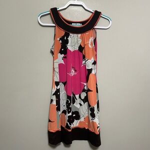 Trixxi Women's Dress Size M Sleeveless Floral Print Brown Orange Pink Retro Y2K